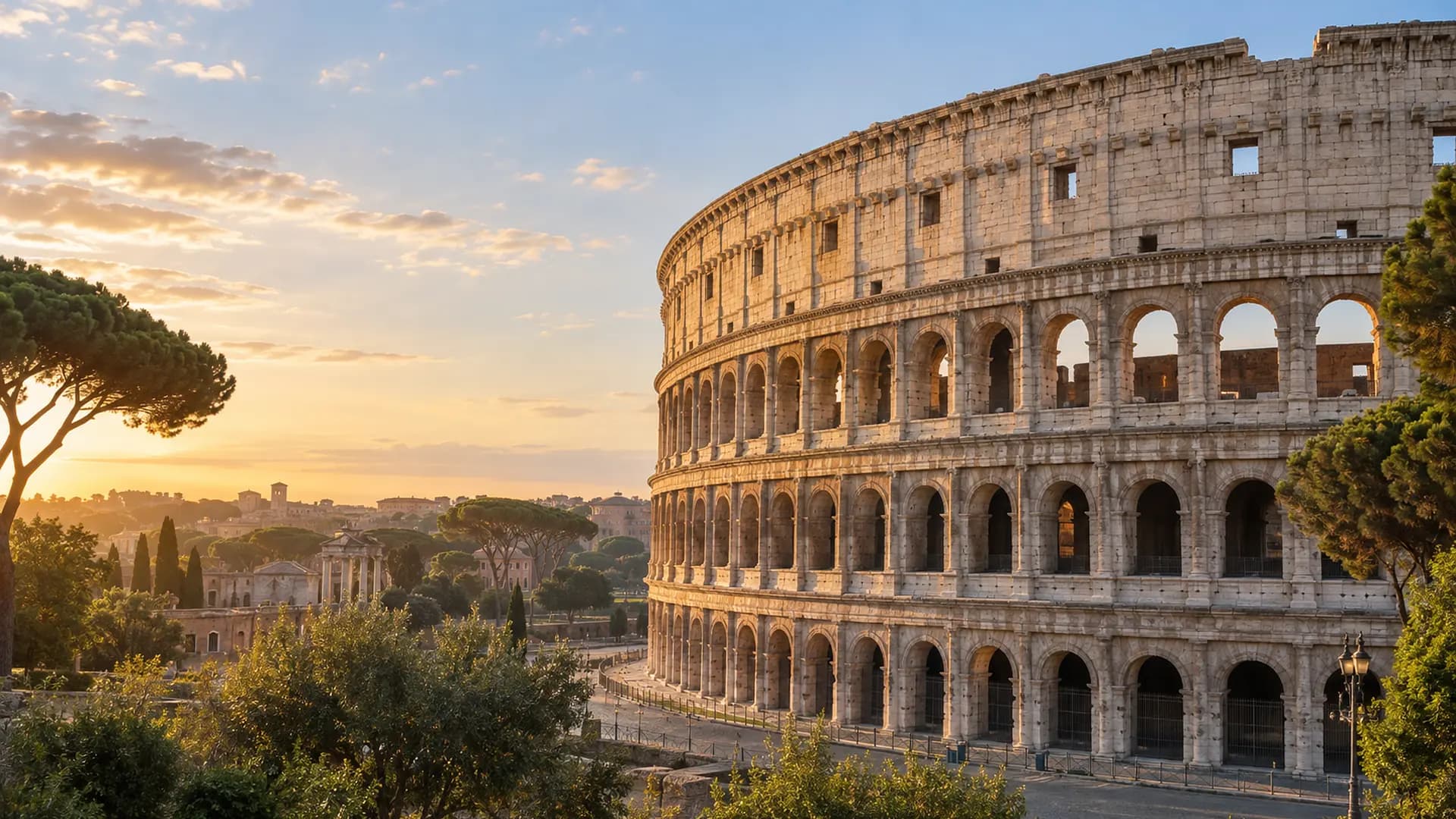 Le Colisée de Rome dans la lumière dorée de la fin de journée