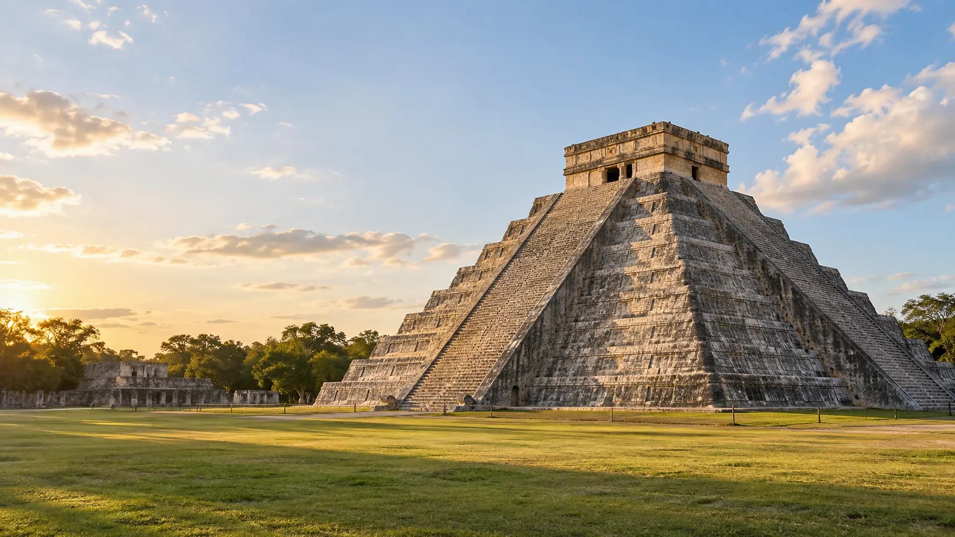 La pyramide El Castillo à Chichén Itzá dans la lumière du soir