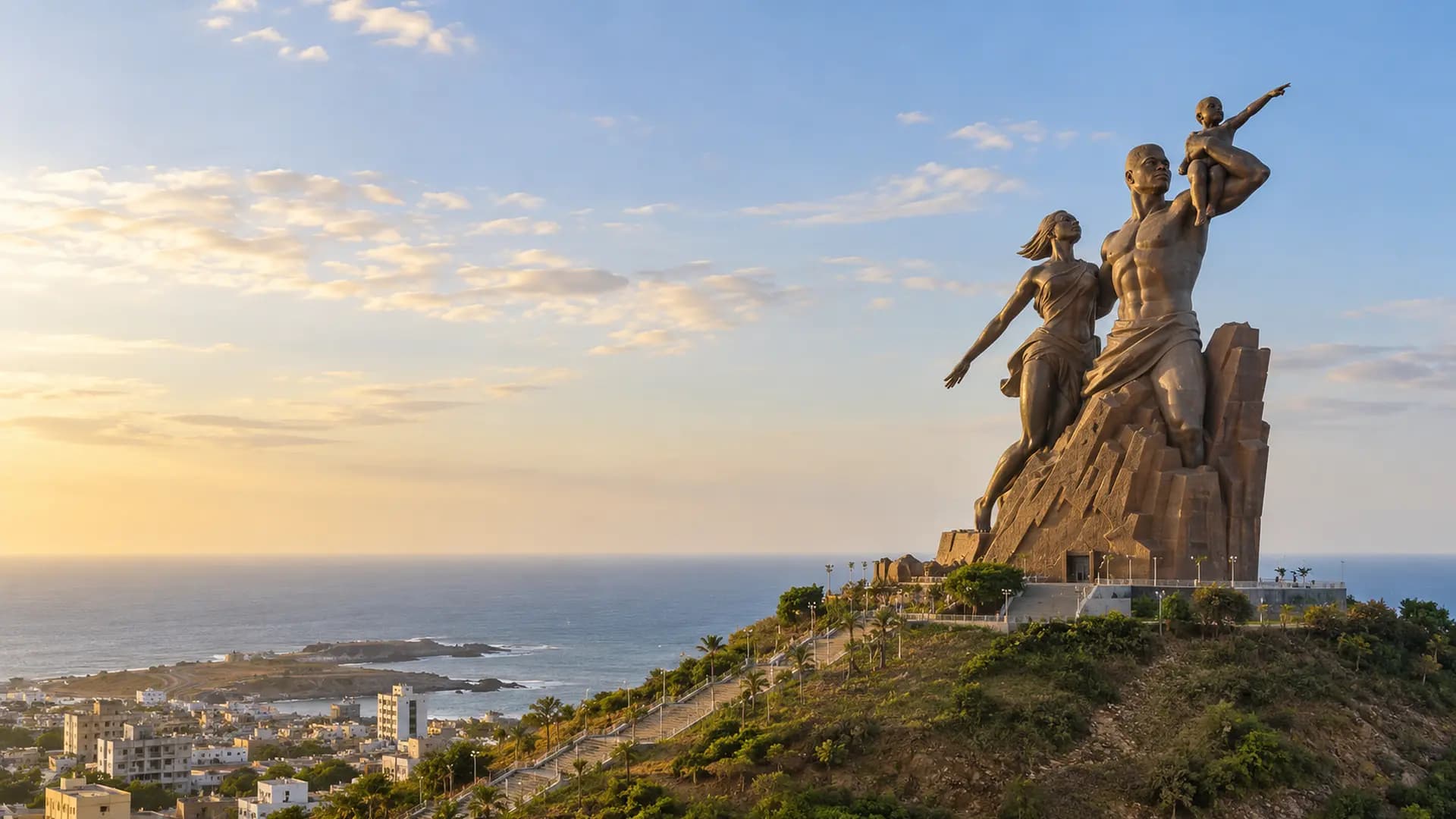 Le Monument de la Renaissance africaine dominant Dakar et l’Atlantique